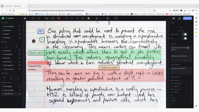 Exported PDF feedback - annotations and WWW/EBI ready to send to students