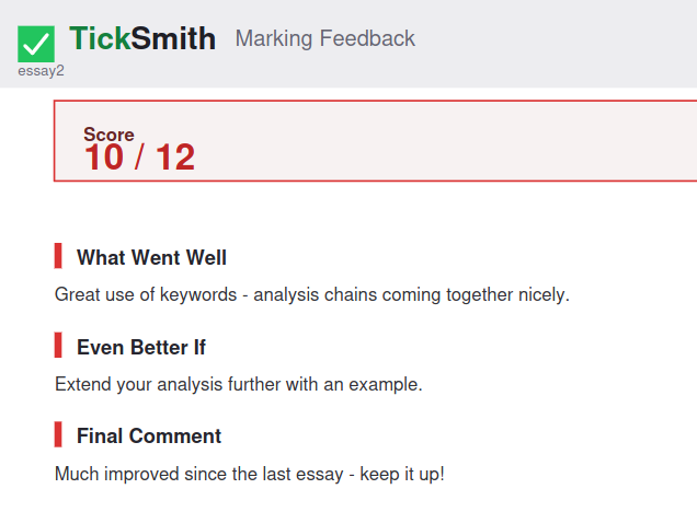 The exported PDF showing the feedback slip